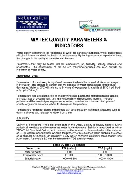 what are water quality parameters pdf